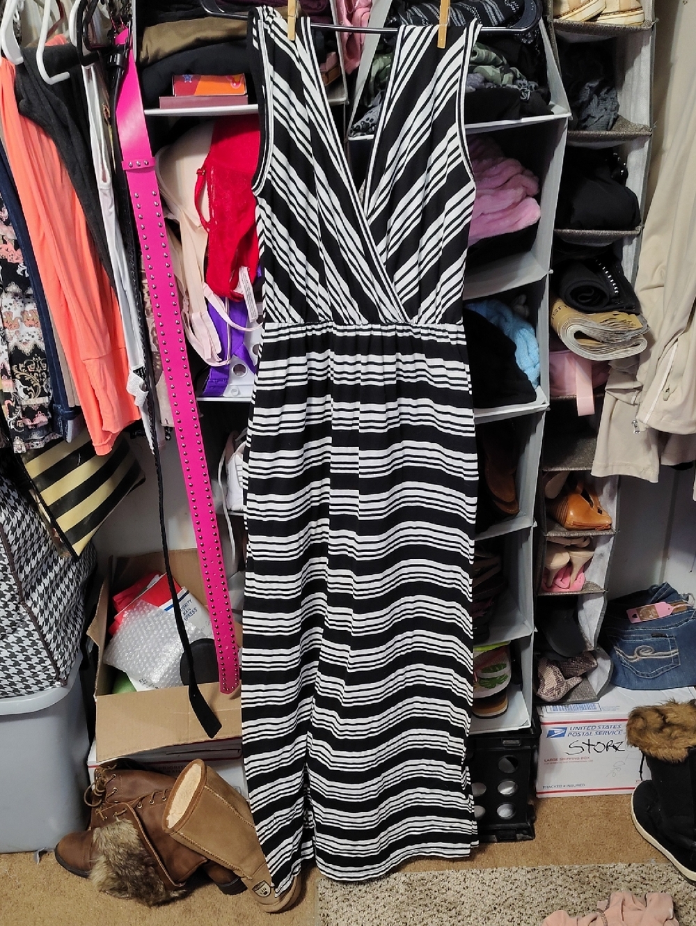 Liberty Love Black & White Striped V-Neck Maxi Dress